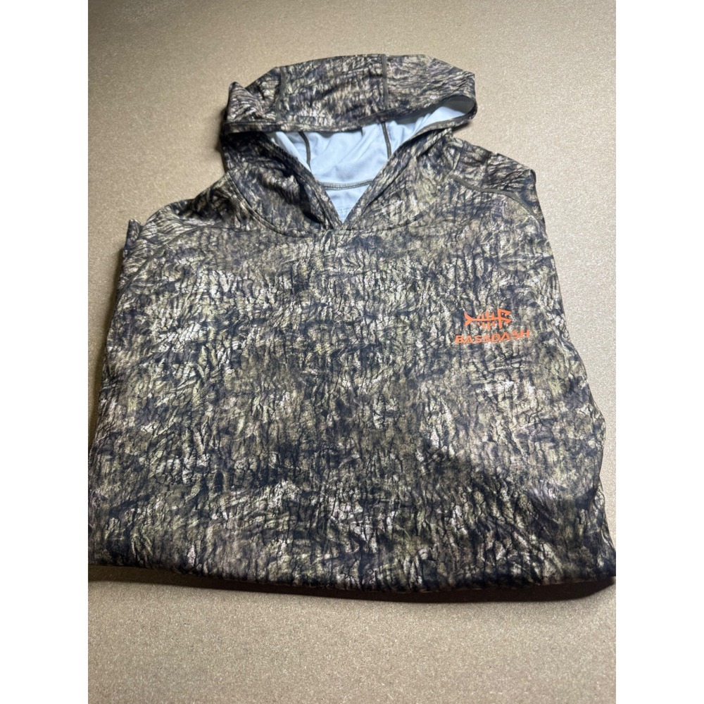 Bassdash Mens 2XL Camo Fishing Hoodie UPF 50+ Performance Shirt Tree Bark Print